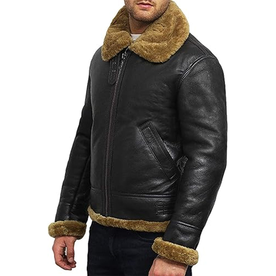 Men's B3 Flying Genuine Shearling Bomber Leather Jacket