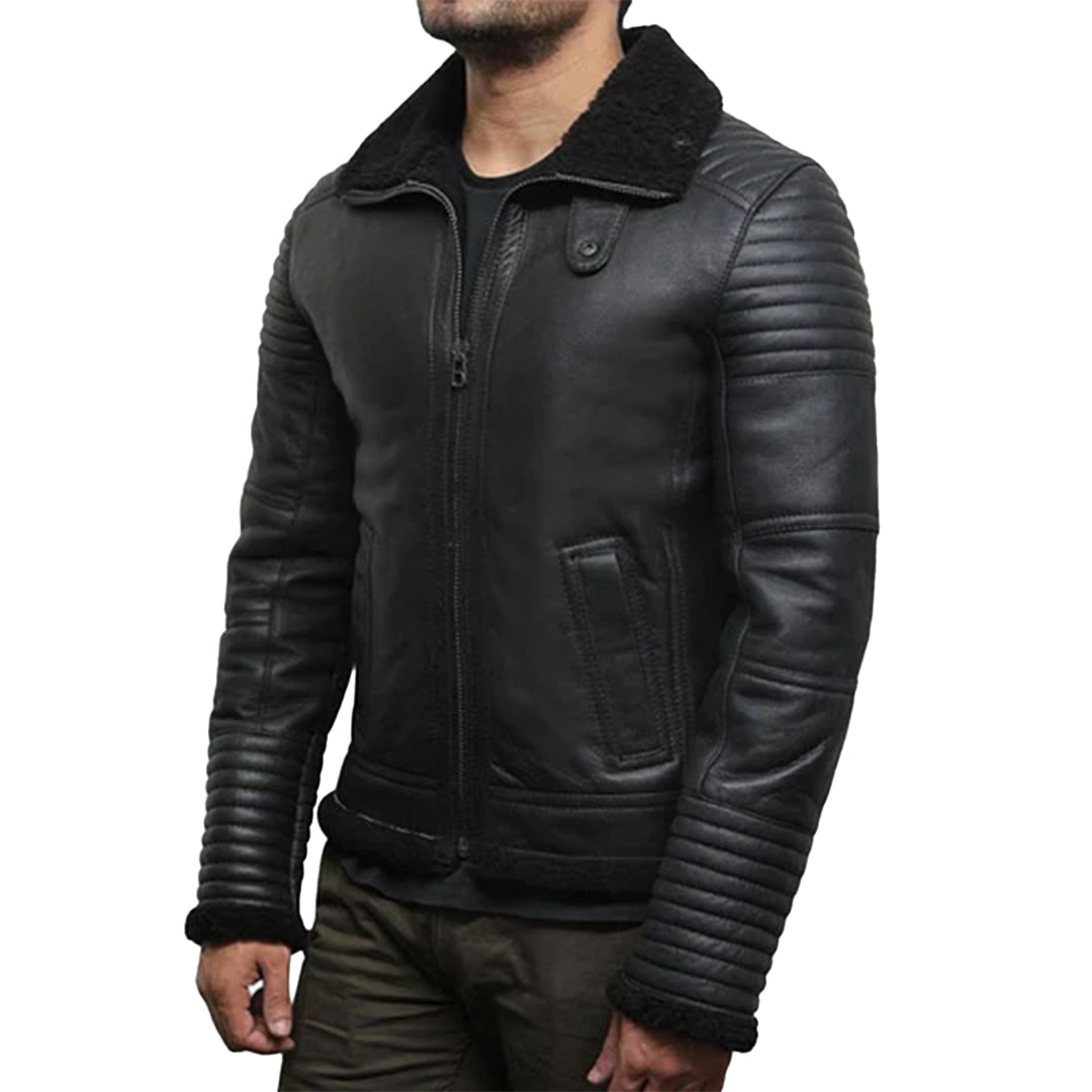 Men's Black Flying Shearling Leather Jacket