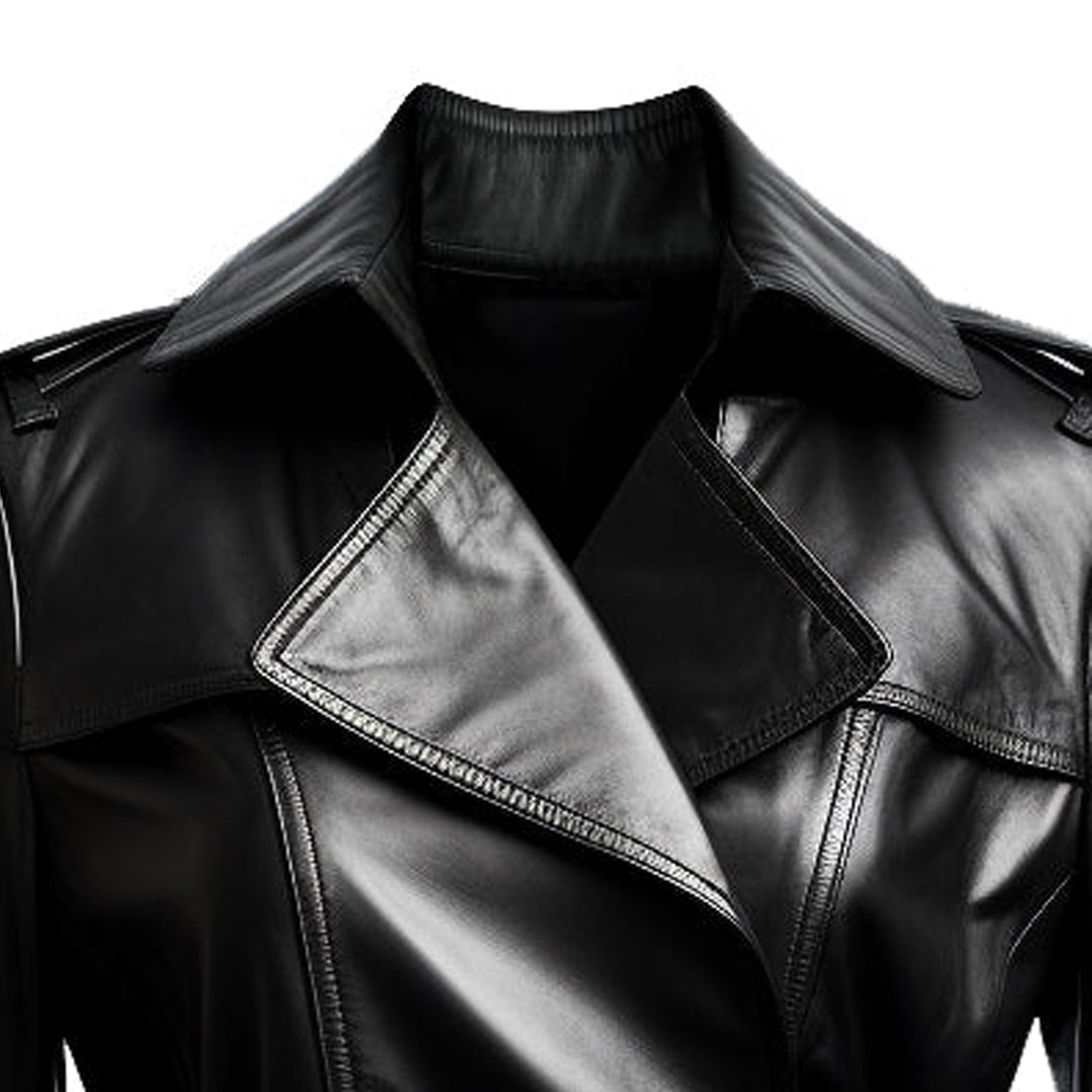 Women Black Draken Long Leather Coat