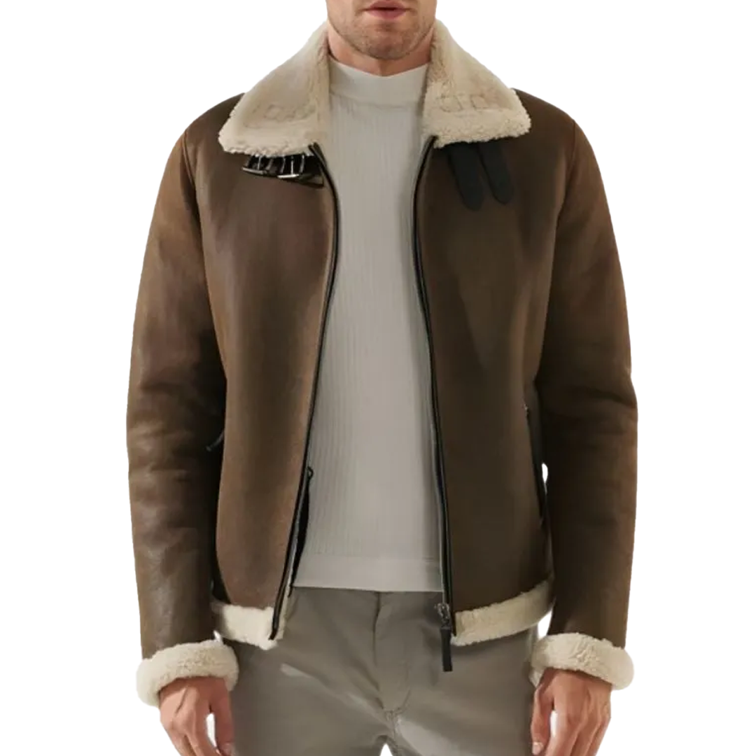 Men's Brown B3 Fur Leather Jacket