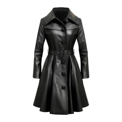 Women Black Lumos Long Leather Coat