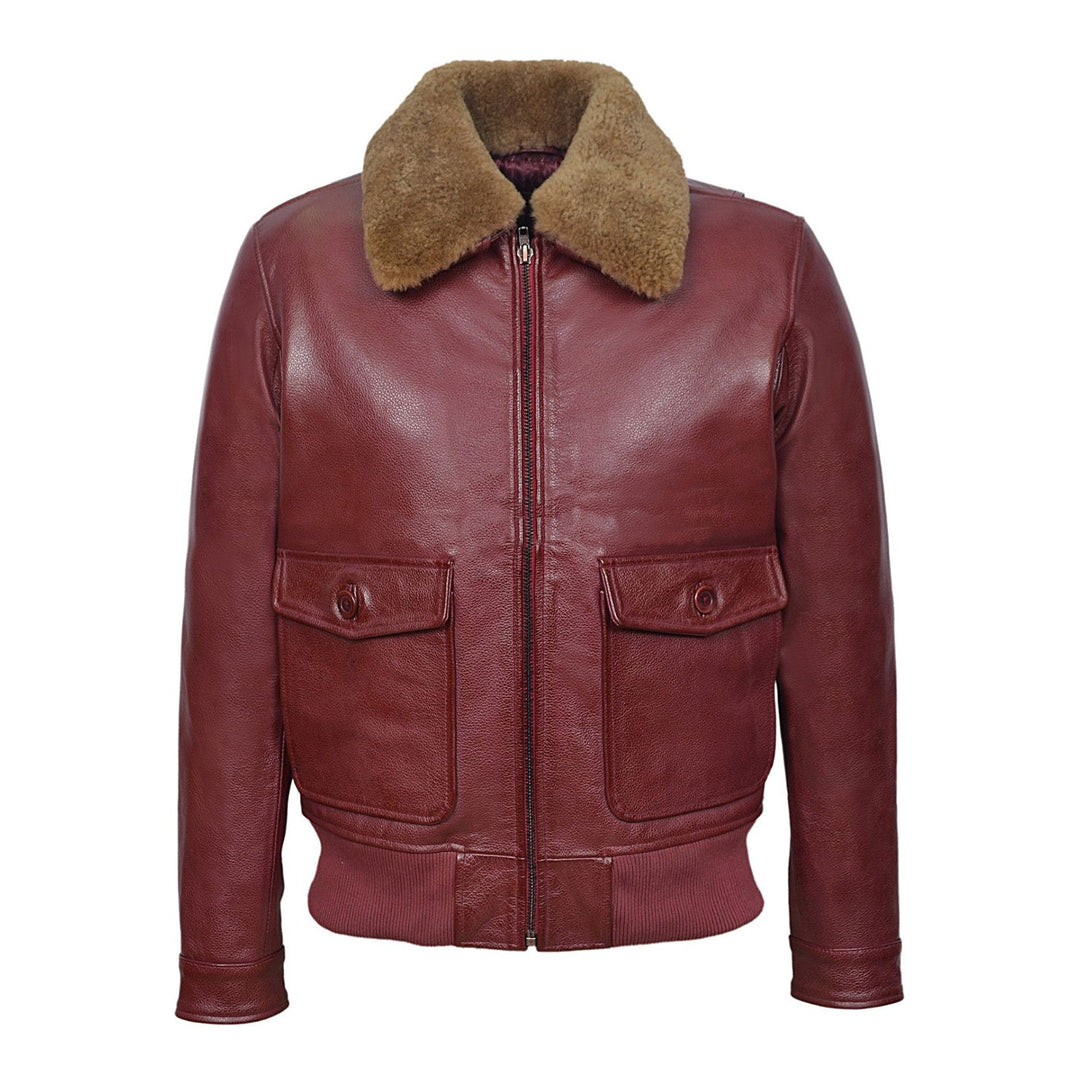 Men's Maroon Aviator Jet Fighter Bomber Leather Jacket