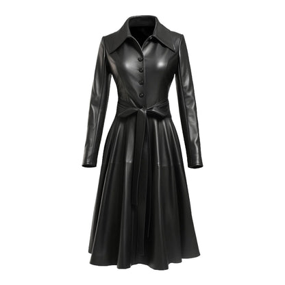 Women Black Nexa Long Leather Coat