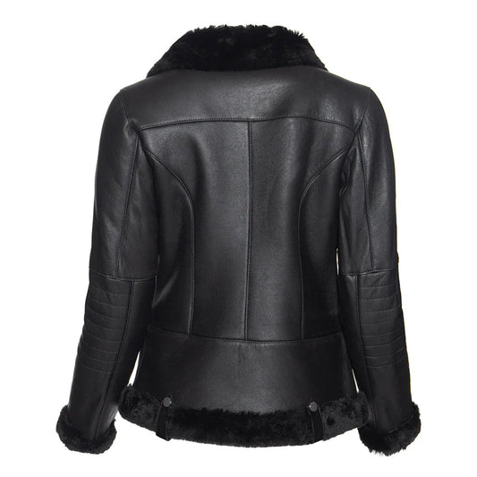 Women’s Spanish Merino Shearling Black Leather Jacket