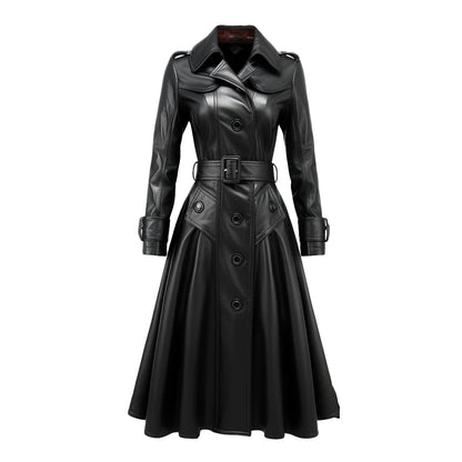 Women Black Zeon Long Leather Coat