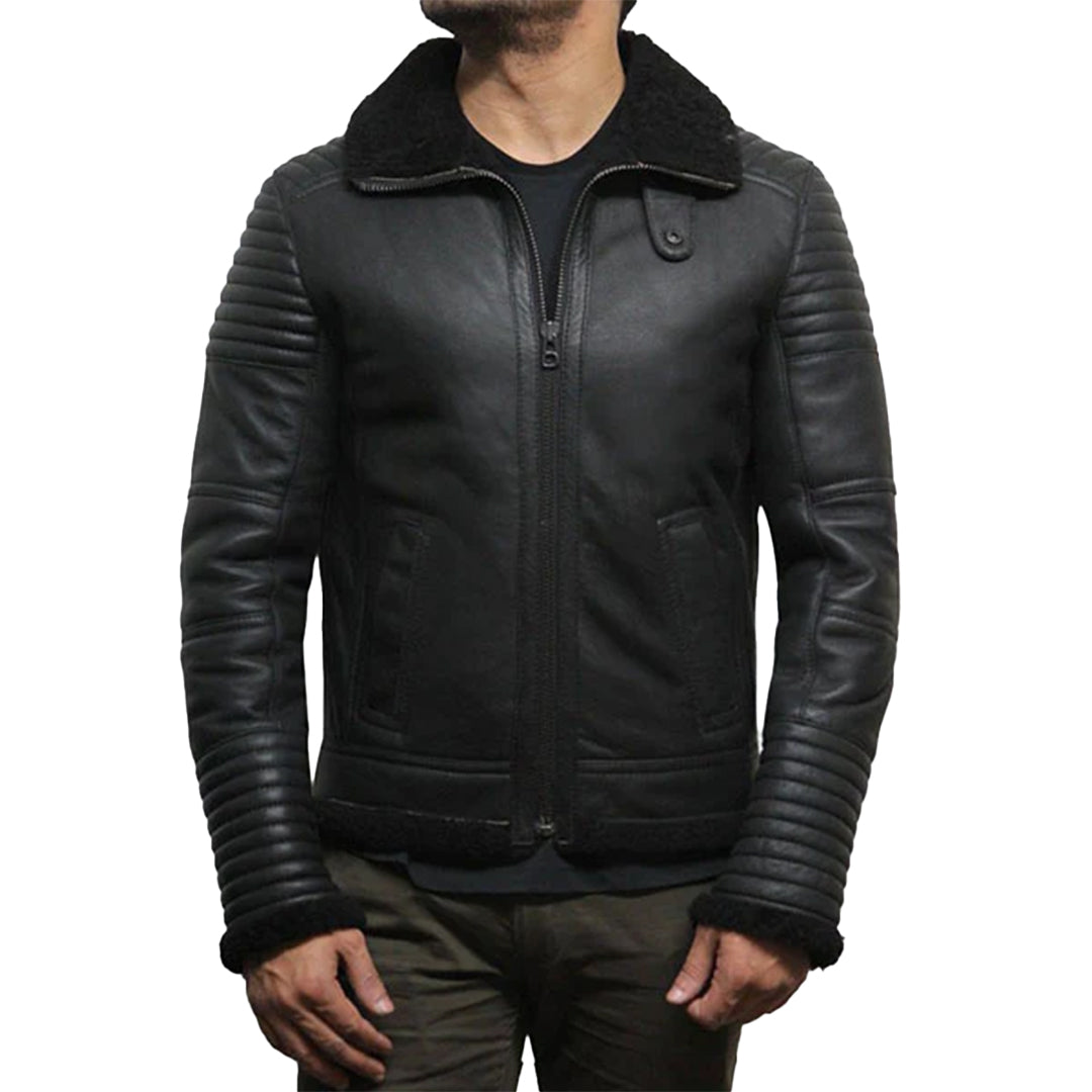 Men's Black Flying Shearling Leather Jacket