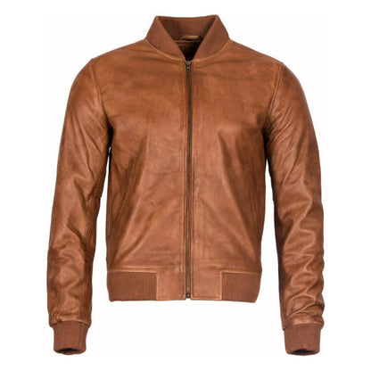 Men's Tan Arcane Leather Bomber Jacket