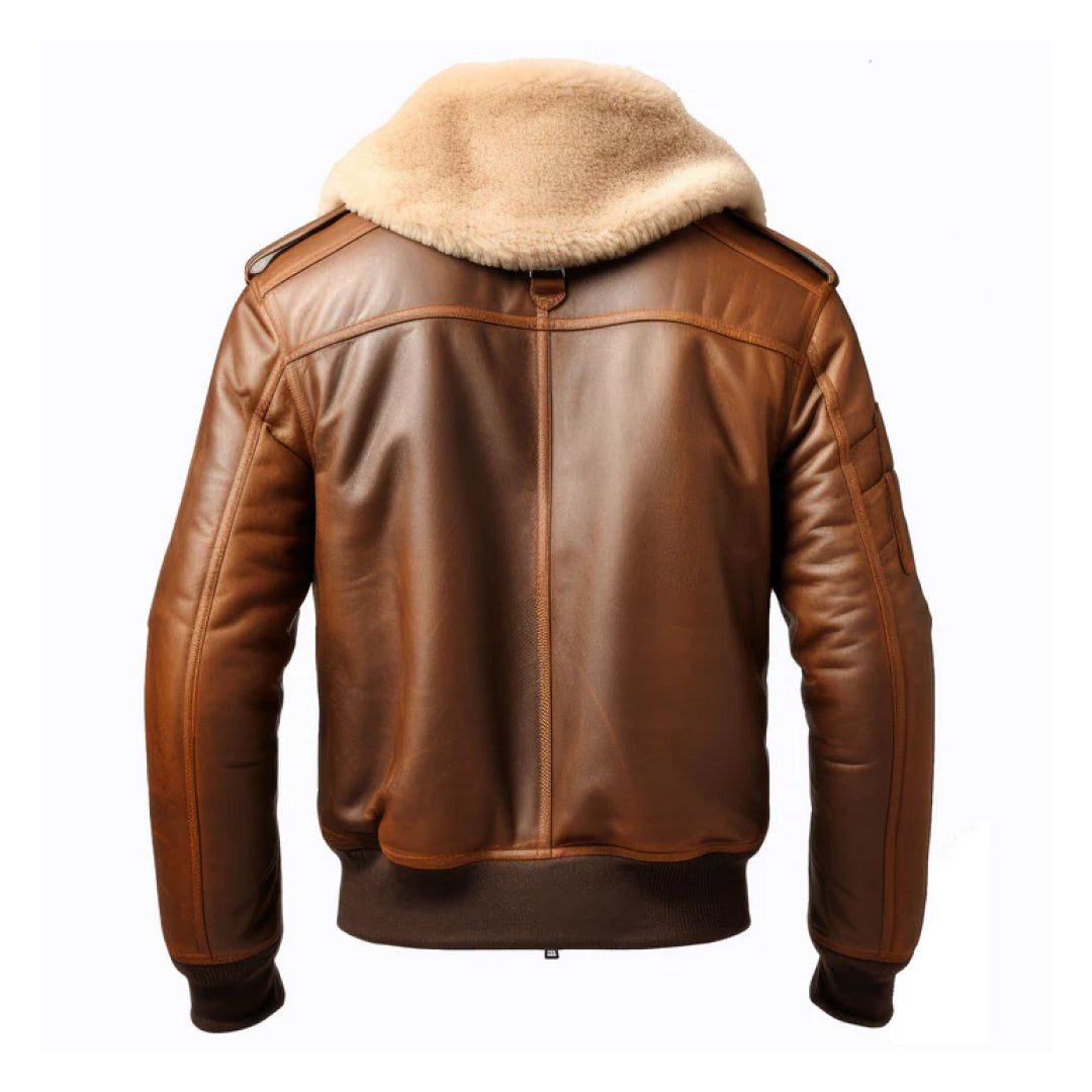 Men's Brown Aviator Casual Lapel Fur Leather Jacket