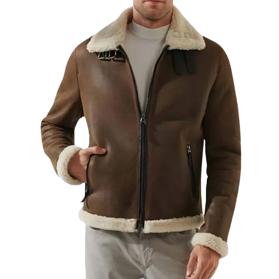 Men's Brown B3 Fur Leather Jacket