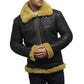 Men’s Real Shearling Bomber Black Leather Jacket