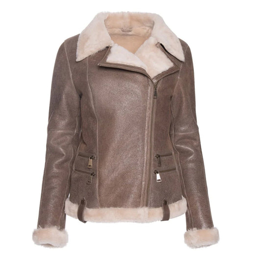 Women’s Spanish Merino Shearling Brown Leather Jacket