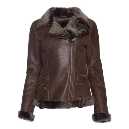 Women’s Spanish Merino Shearling Tabacco Leather Jacket