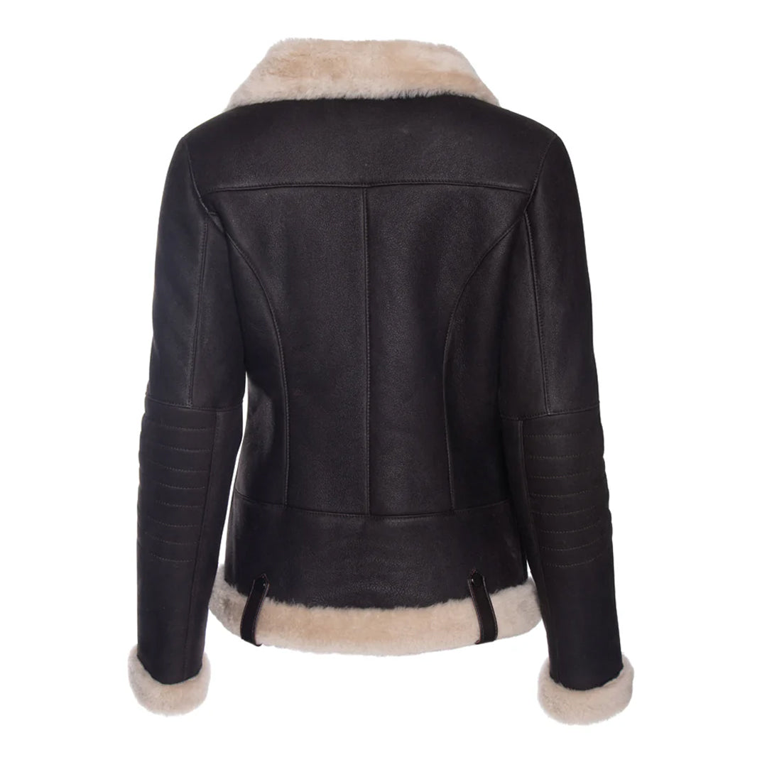 Women’s Vanila Fur Merino Shearling Brown Leather Jacket