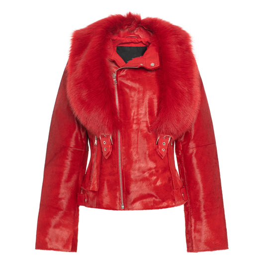 Women's Tara Calf Red Fur Red Leather Jacket