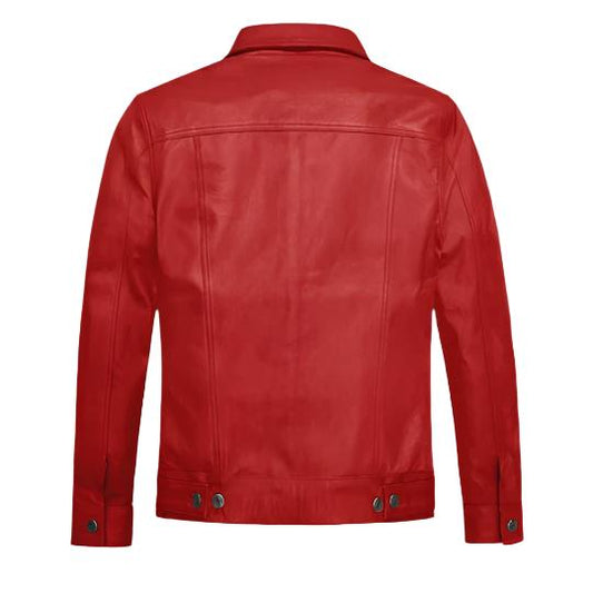 Men's Red Thunder Faux Leather Trucker Jacket