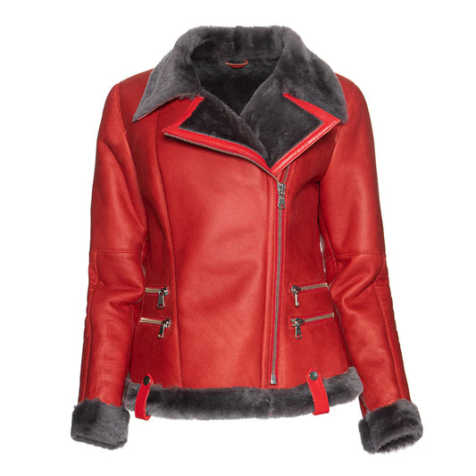 Women’s Spanish Merino Shearling Red Leather Jacket