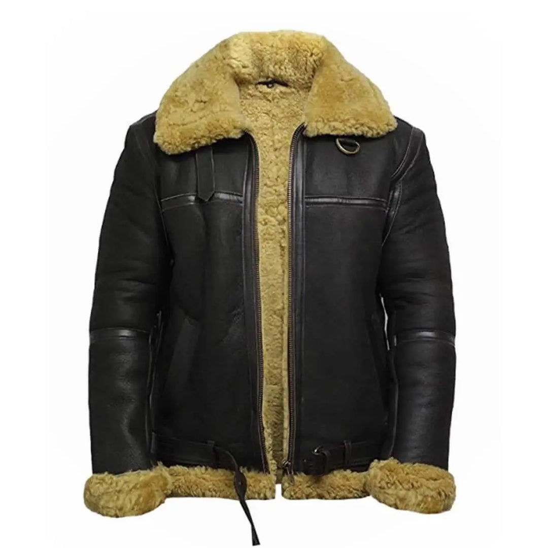 Men’s Real Shearling Bomber Black Leather Jacket