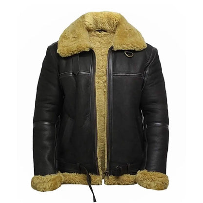 Men’s Real Shearling Bomber Black Leather Jacket