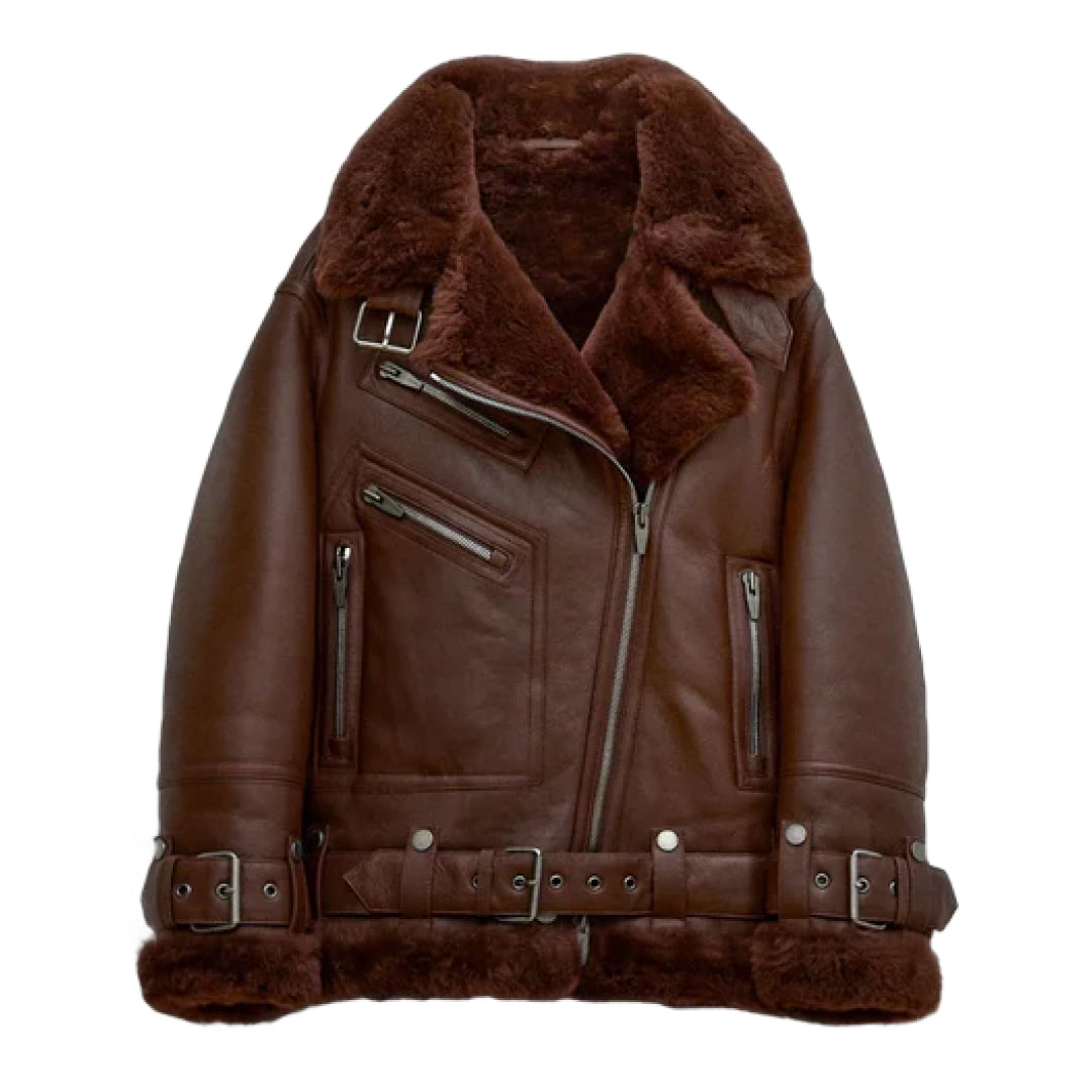 Women's Notch Moto Sheep Leather Shearling Jacket