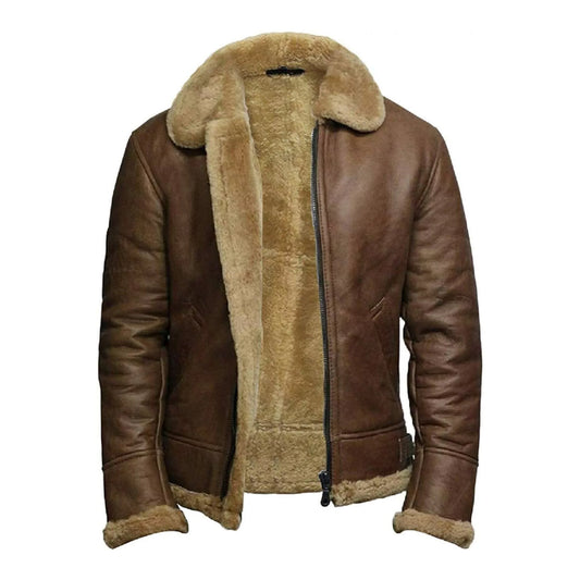 Men's Brown Vintage Shearling Bomber Leather Jacket