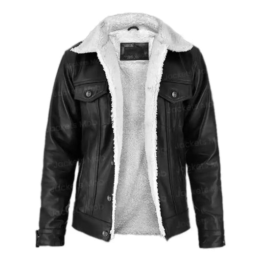 Men's Black Aviator Shearling Leather Jacket